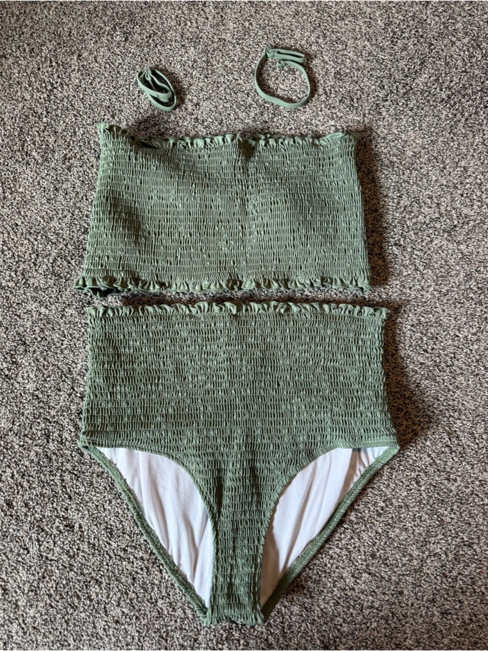 Sage Green Smocked Two-Piece Bikini Set